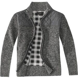 Gioberti Boy's Knitted Full Zip Cardigan Sweater Flannel Lining Quilted Shoulder